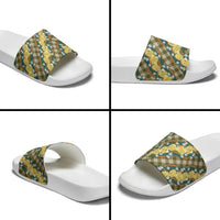 Polynesian Monstera Tiare Floral Slide Sandals Yellow Tropical Plaid - Polynesian Pride