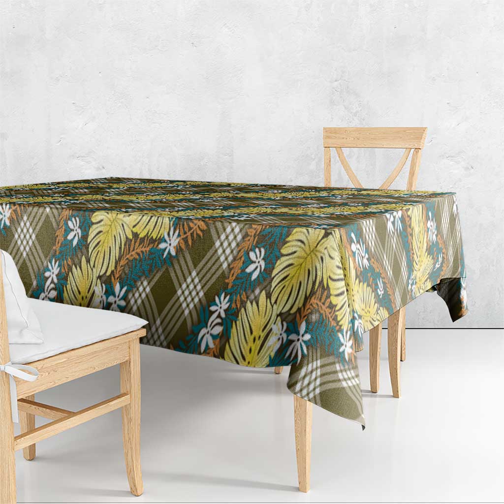 Polynesian Monstera Tiare Floral Tablecloth Yellow Tropical Plaid LT01 - Polynesian Pride