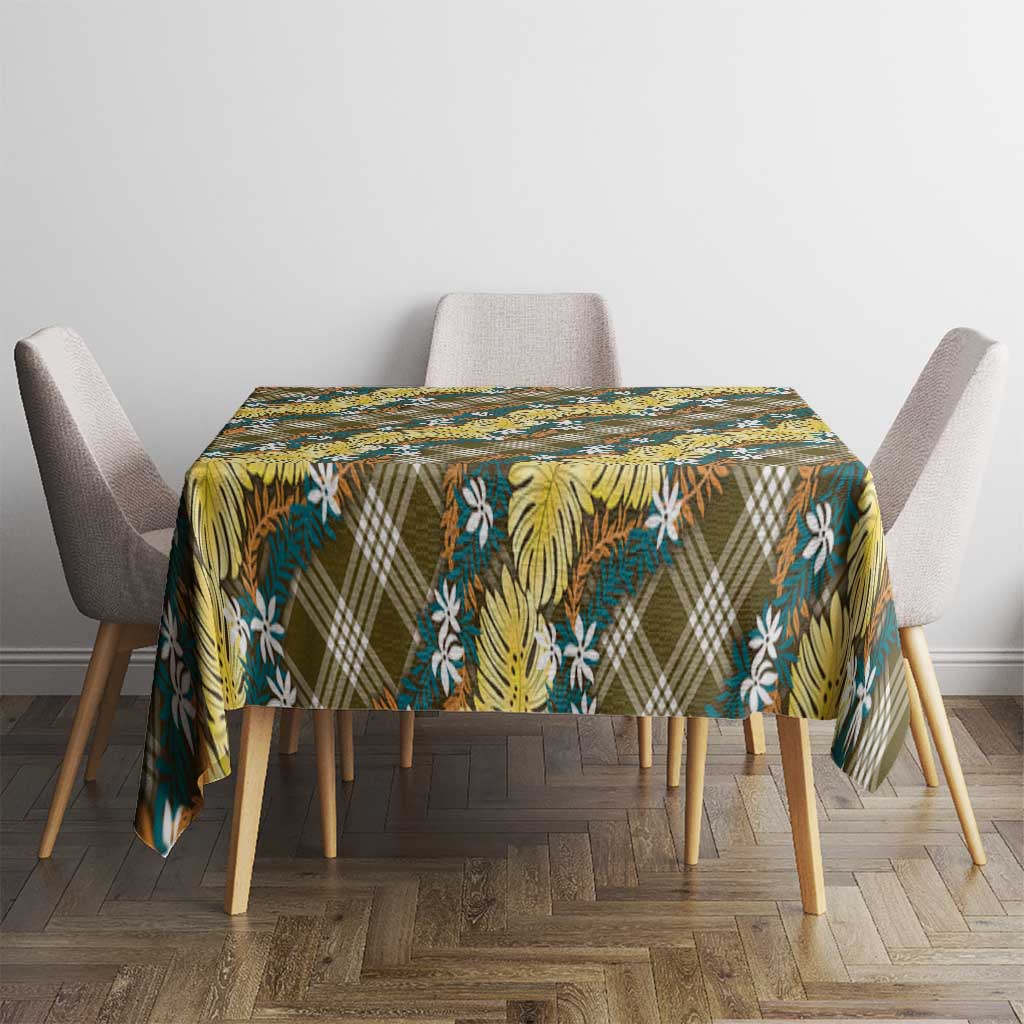Polynesian Monstera Tiare Floral Tablecloth Yellow Tropical Plaid LT01 - Polynesian Pride