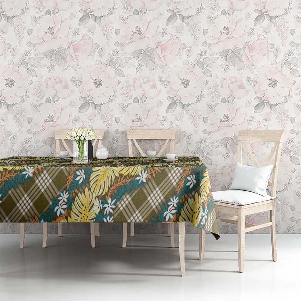 Polynesian Monstera Tiare Floral Tablecloth Yellow Tropical Plaid LT01 - Polynesian Pride