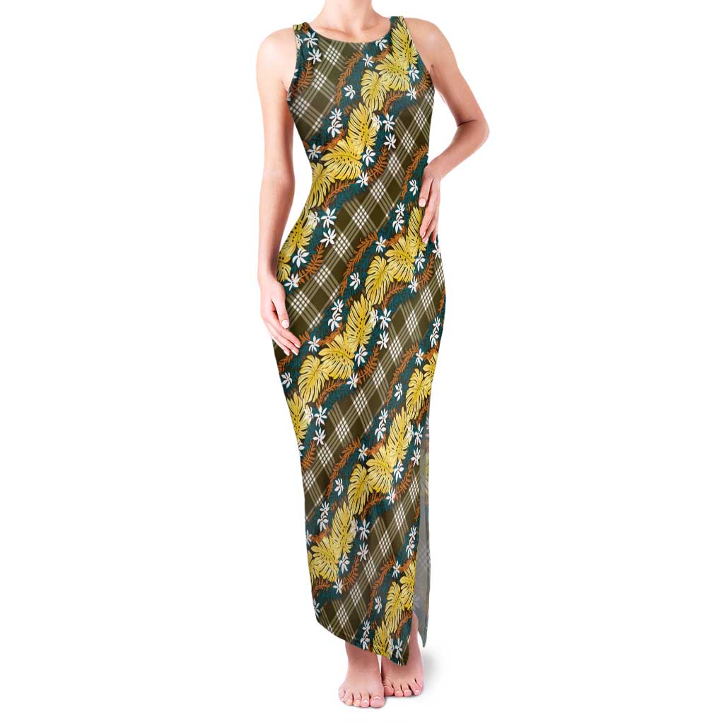 Polynesian Monstera Tiare Floral Tank Maxi Dress Yellow Tropical Plaid LT01 Women Yellow - Polynesian Pride
