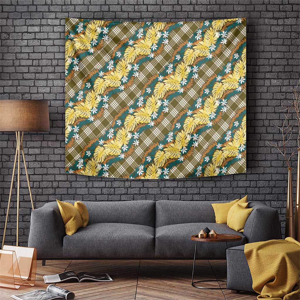 Polynesian Monstera Tiare Floral Tapestry Yellow Tropical Plaid - Polynesian Pride
