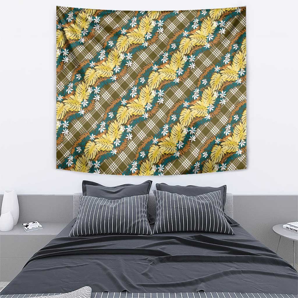 Polynesian Monstera Tiare Floral Tapestry Yellow Tropical Plaid - Polynesian Pride