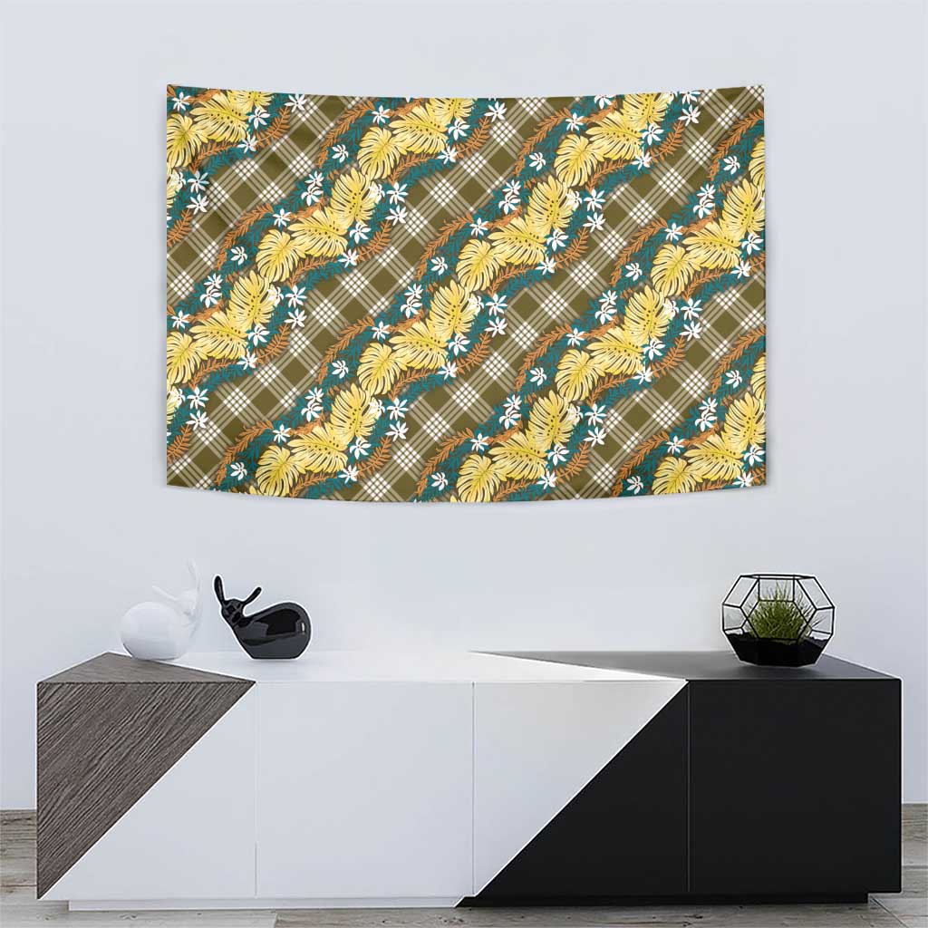 Polynesian Monstera Tiare Floral Tapestry Yellow Tropical Plaid - Polynesian Pride