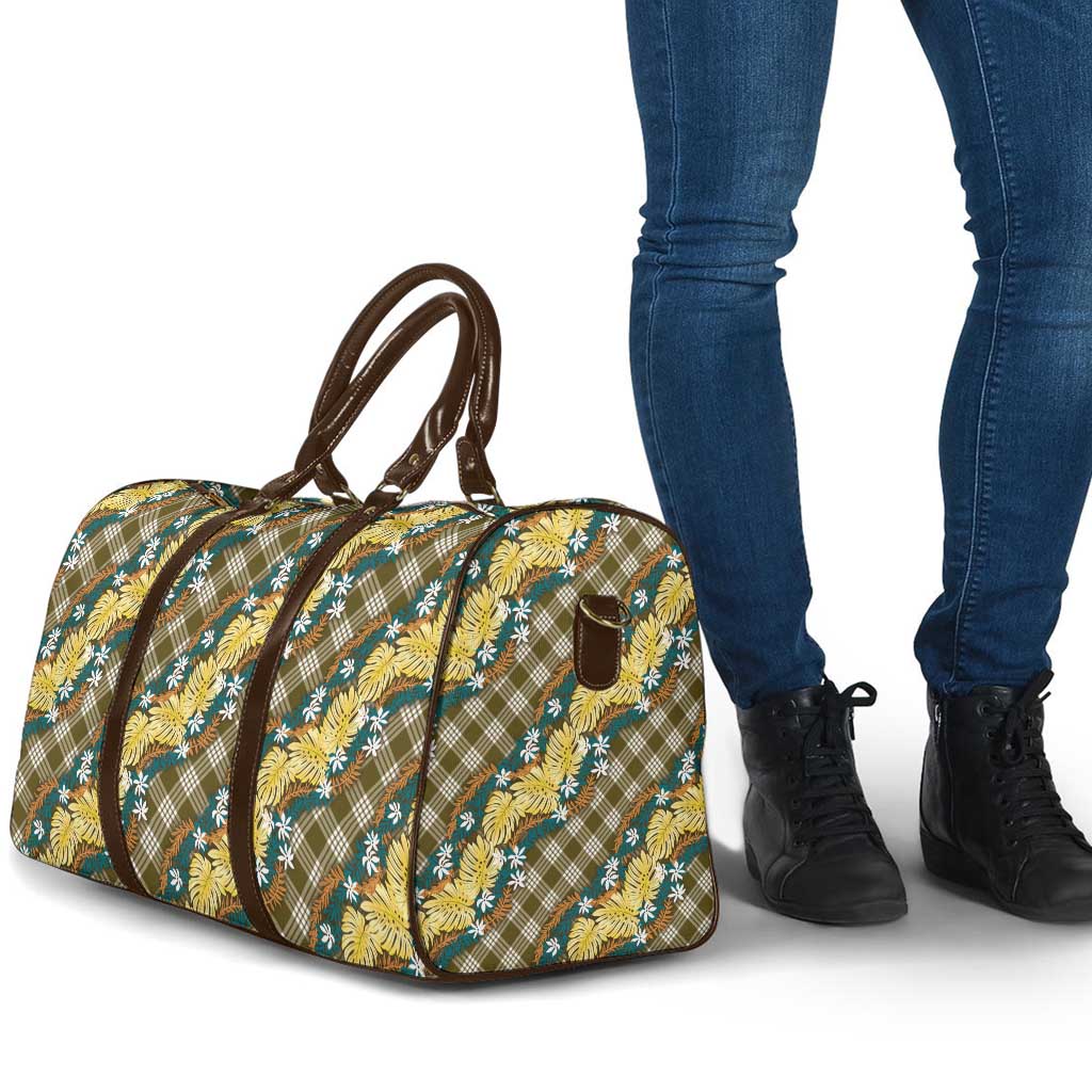 Polynesian Monstera Tiare Floral Travel Bag Yellow Tropical Plaid - Polynesian Pride