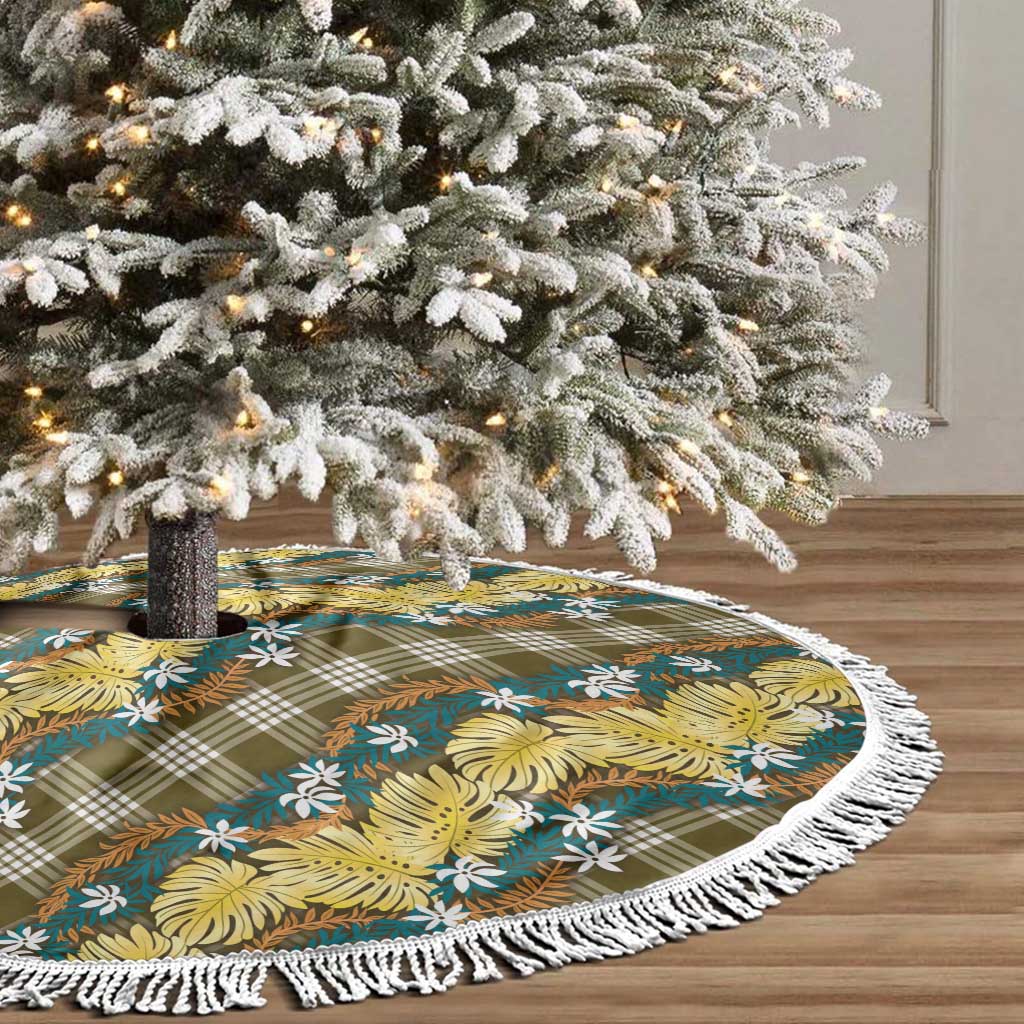Polynesian Monstera Tiare Floral Tree Skirt Yellow Tropical Plaid LT01 - Polynesian Pride