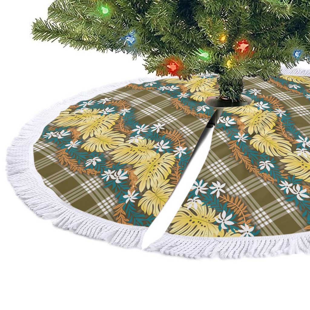 Polynesian Monstera Tiare Floral Tree Skirt Yellow Tropical Plaid LT01 - Polynesian Pride