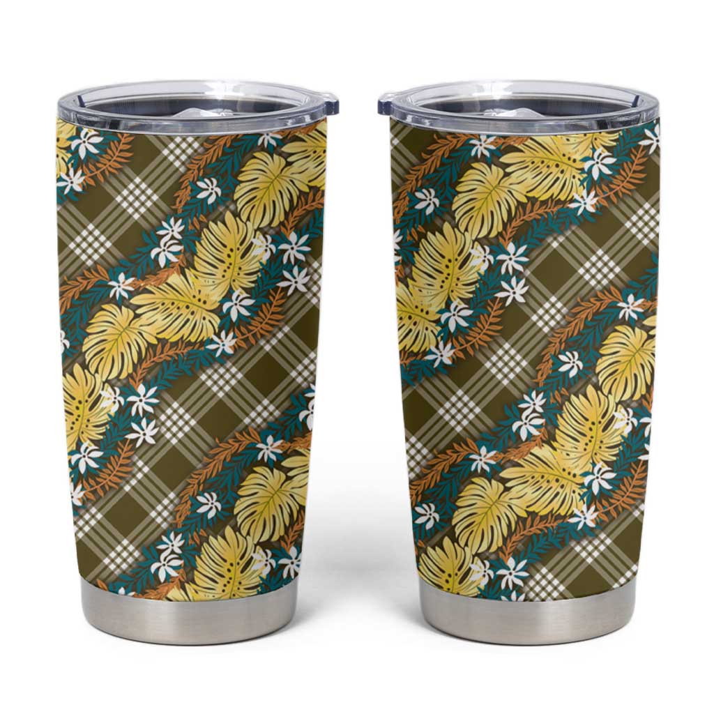 Polynesian Monstera Tiare Floral Tumbler Cup Yellow Tropical Plaid LT01 Yellow - Polynesian Pride