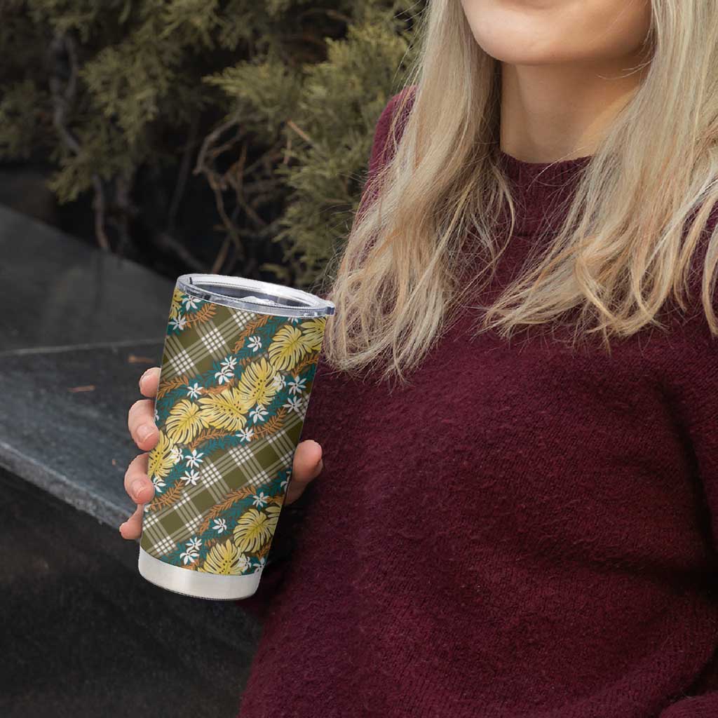 Polynesian Monstera Tiare Floral Tumbler Cup Yellow Tropical Plaid LT01 - Polynesian Pride
