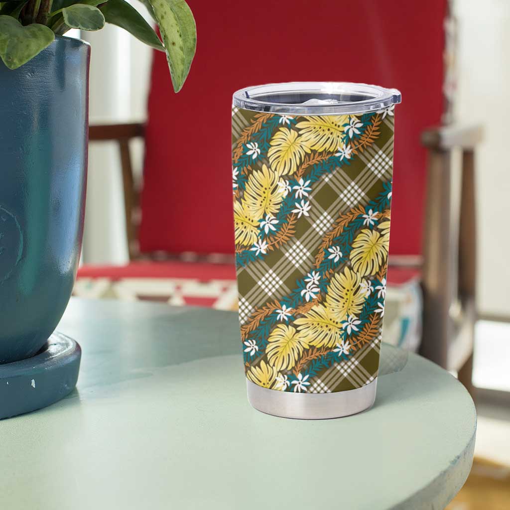 Polynesian Monstera Tiare Floral Tumbler Cup Yellow Tropical Plaid LT01 - Polynesian Pride