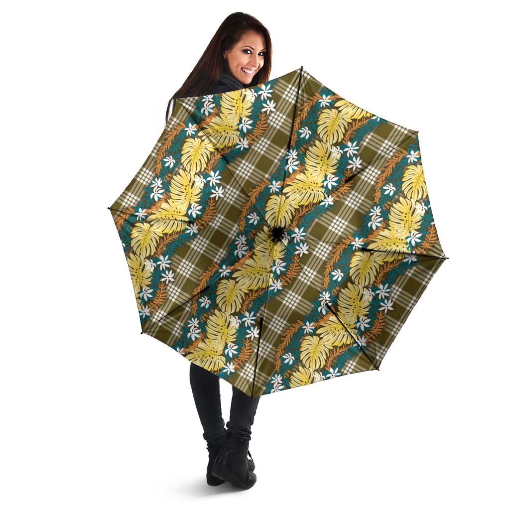 Polynesian Monstera Tiare Floral Umbrella Yellow Tropical Plaid LT01 - Polynesian Pride