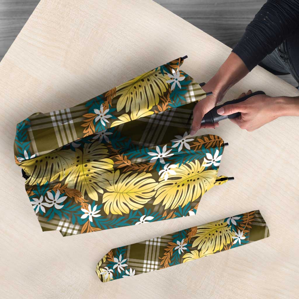 Polynesian Monstera Tiare Floral Umbrella Yellow Tropical Plaid LT01 - Polynesian Pride