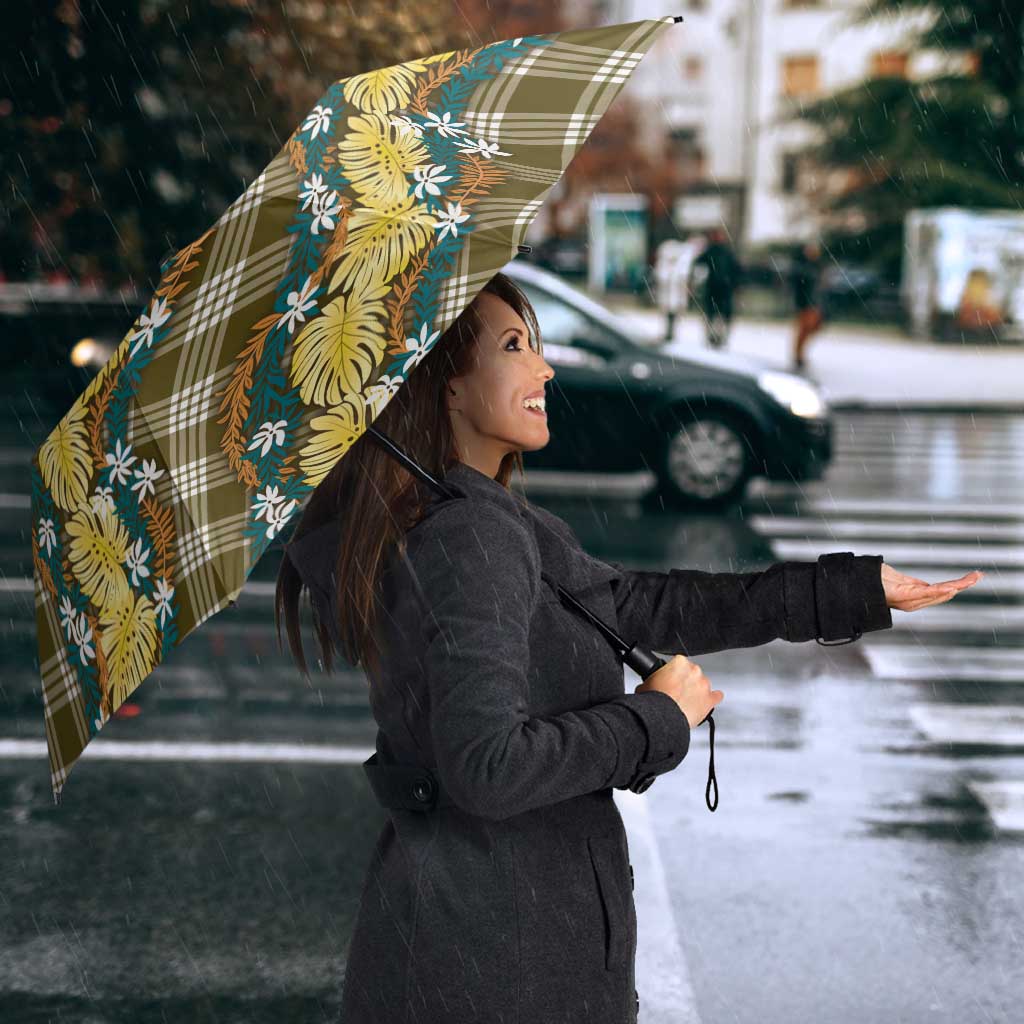 Polynesian Monstera Tiare Floral Umbrella Yellow Tropical Plaid LT01 - Polynesian Pride