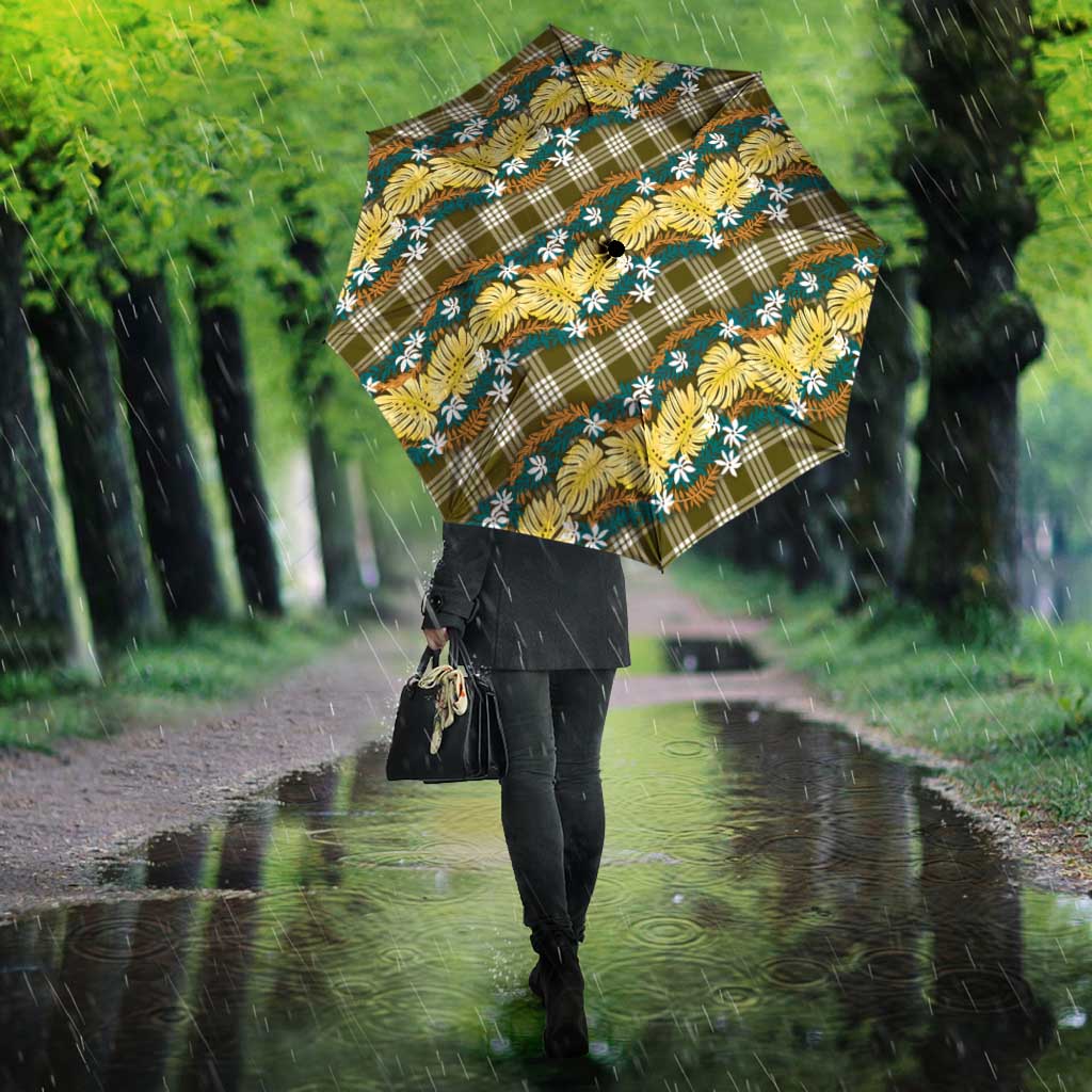 Polynesian Monstera Tiare Floral Umbrella Yellow Tropical Plaid LT01 - Polynesian Pride