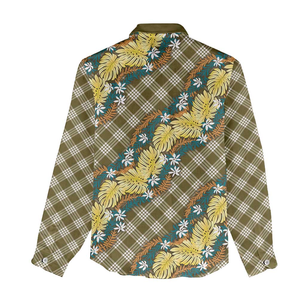 Polynesian Monstera Tiare Floral Women Casual Shirt Yellow Tropical Plaid - Polynesian Pride