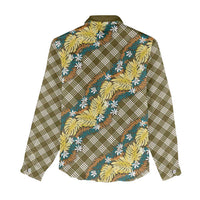 Polynesian Monstera Tiare Floral Women Casual Shirt Yellow Tropical Plaid - Polynesian Pride