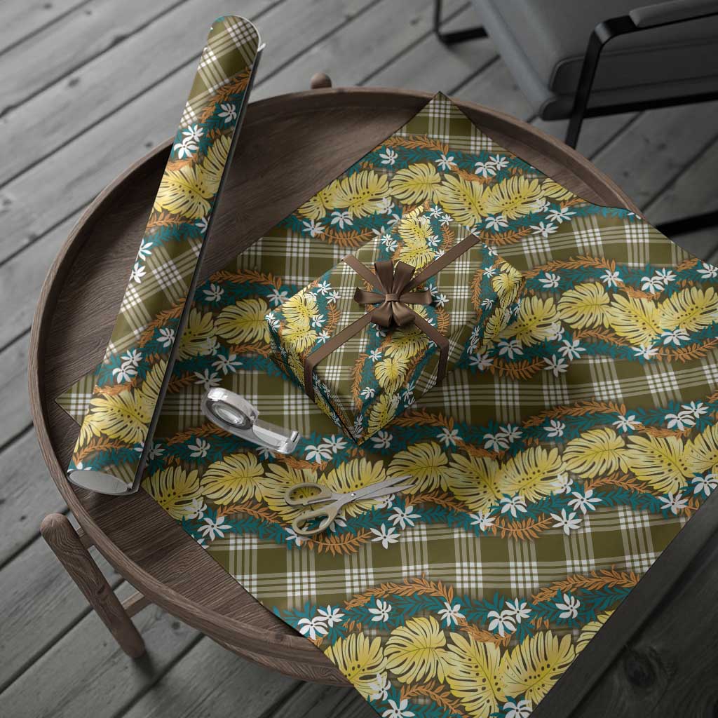 Polynesian Monstera Tiare Floral Wrapping Paper Yellow Tropical Plaid LT01 - Polynesian Pride