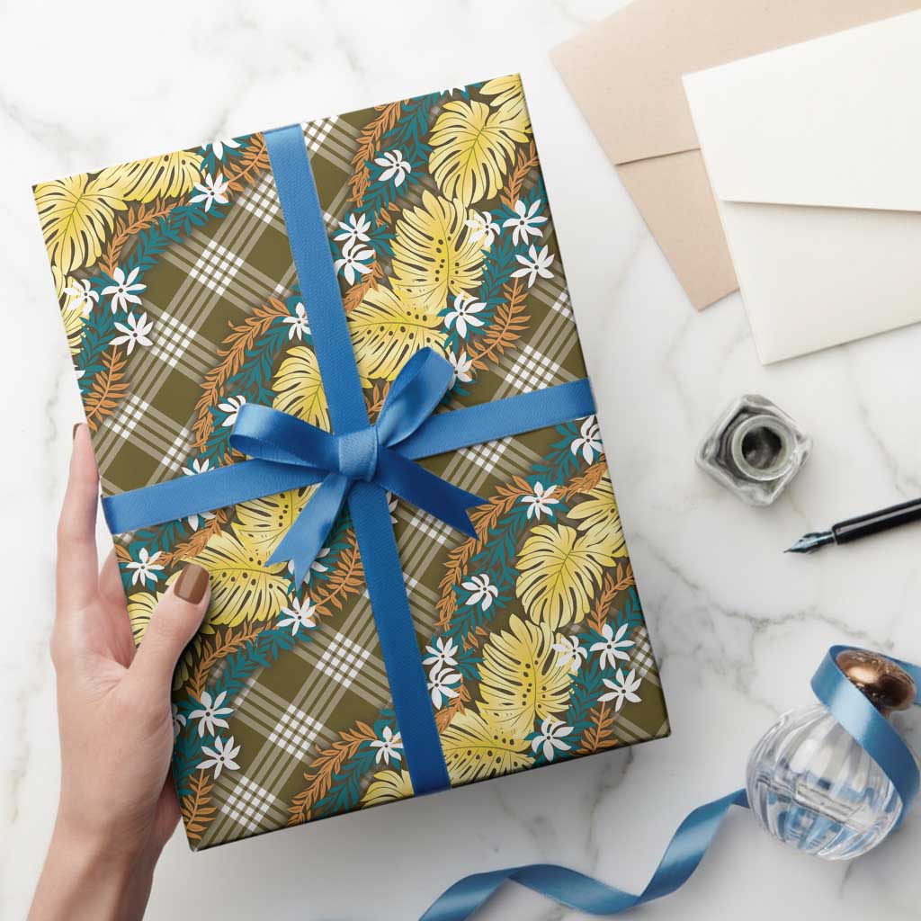 Polynesian Monstera Tiare Floral Wrapping Paper Yellow Tropical Plaid LT01 - Polynesian Pride