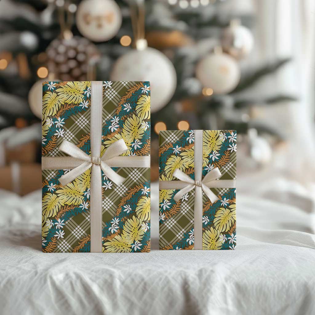 Polynesian Monstera Tiare Floral Wrapping Paper Yellow Tropical Plaid LT01 - Polynesian Pride