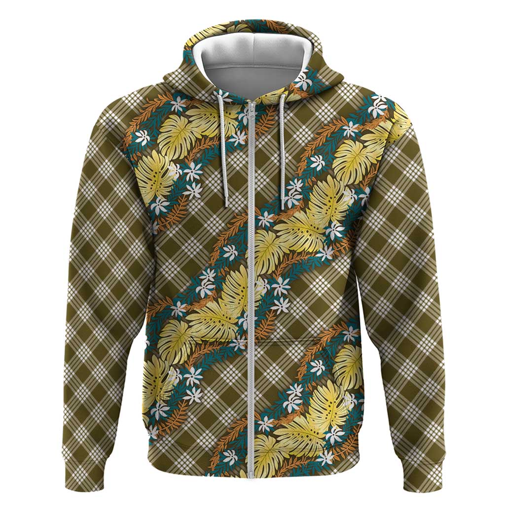 Polynesian Monstera Tiare Floral Zip Hoodie Yellow Tropical Plaid LT01 Zip Hoodie Yellow - Polynesian Pride