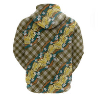 Polynesian Monstera Tiare Floral Zip Hoodie Yellow Tropical Plaid LT01 - Polynesian Pride
