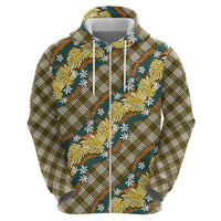 Polynesian Monstera Tiare Floral Zip Hoodie Yellow Tropical Plaid LT01 - Polynesian Pride