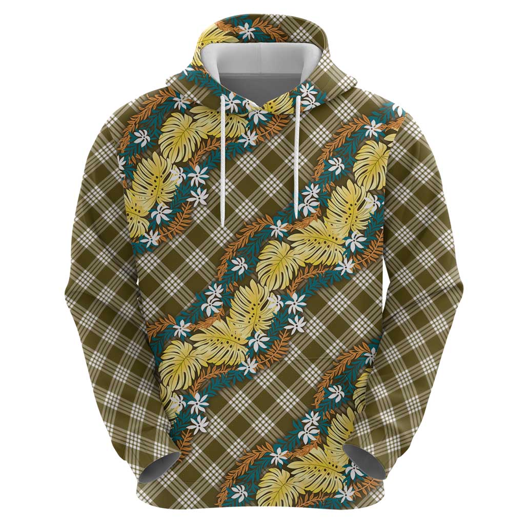 Polynesian Monstera Tiare Floral Zip Hoodie Yellow Tropical Plaid LT01 - Polynesian Pride