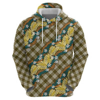 Polynesian Monstera Tiare Floral Zip Hoodie Yellow Tropical Plaid LT01 - Polynesian Pride