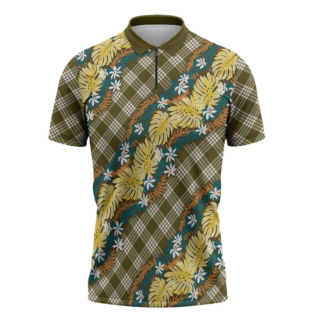 Polynesian Monstera Tiare Floral Zipper Polo Shirt Yellow Tropical Plaid LT01 Yellow - Polynesian Pride