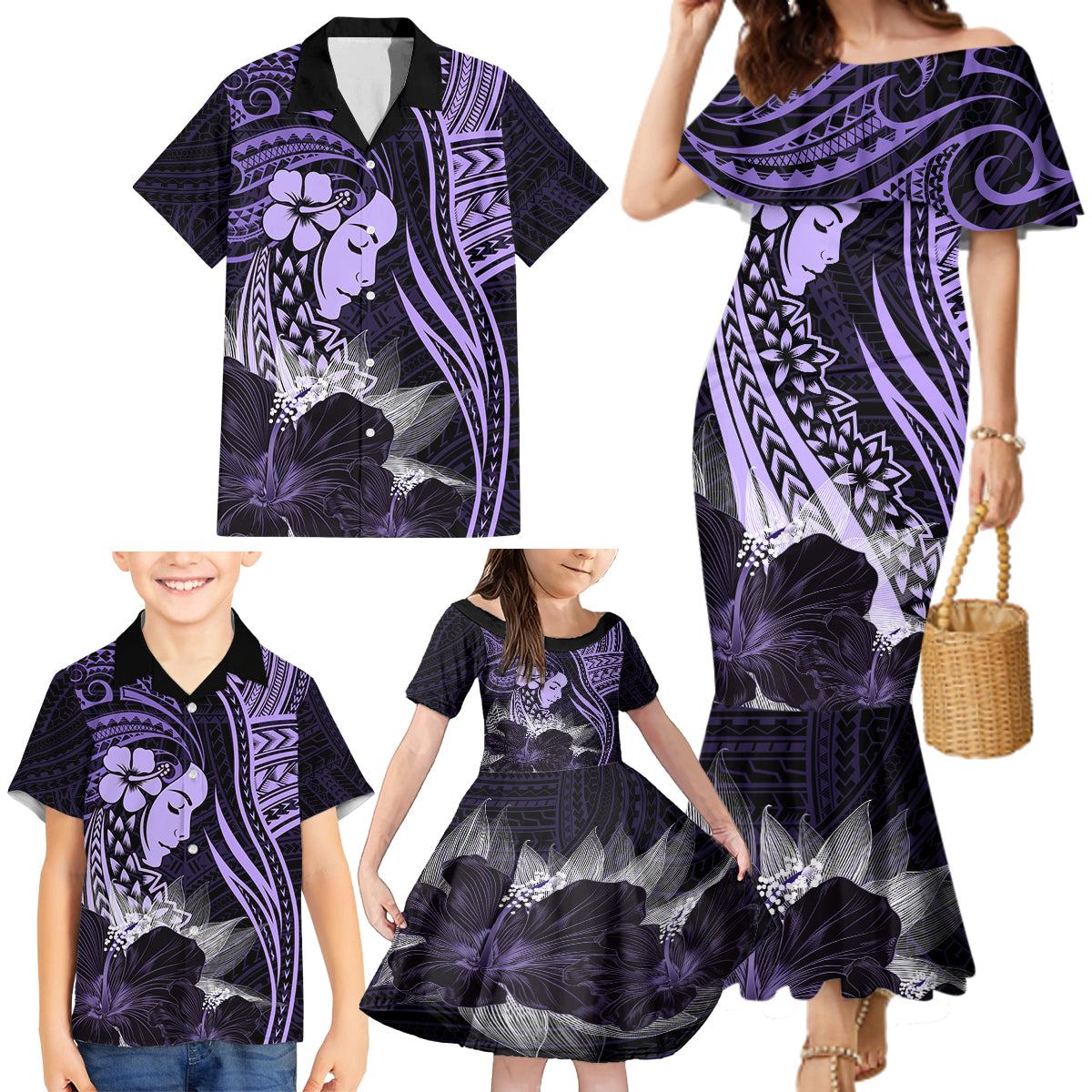 Polynesian Women Day 2024 Family Matching Mermaid Dress and Hawaiian Shirt Hibiscus Girl Tribal LT01 - Polynesian Pride