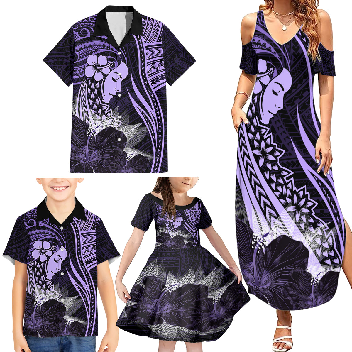 Polynesian Women Day 2024 Family Matching Summer Maxi Dress and Hawaiian Shirt Hibiscus Girl Tribal LT01 - Polynesian Pride