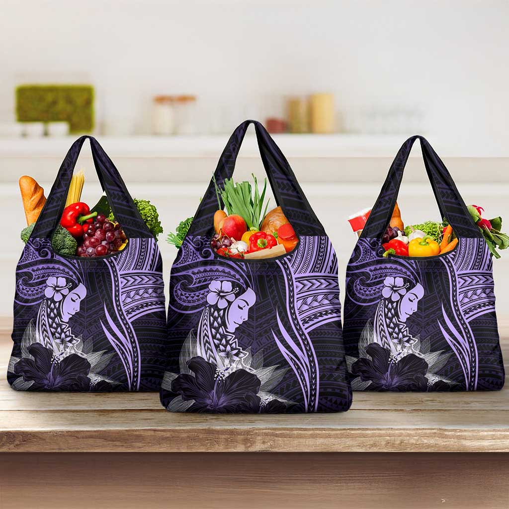 Polynesian Women Day 2024 Grocery Bag Hibiscus Girl Tribal LT01 3-pack One Size Purple - Polynesian Pride