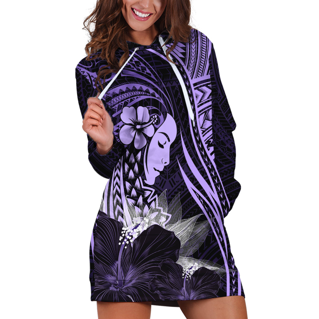 Polynesian Women Day 2024 Hoodie Dress Hibiscus Girl Tribal LT01 Purple - Polynesian Pride