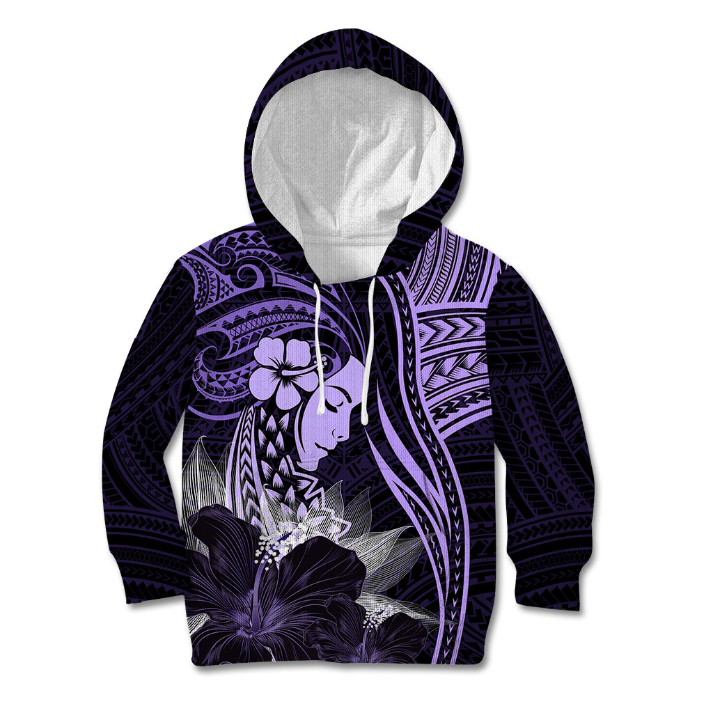 Polynesian Women Day 2024 Kid Hoodie Hibiscus Girl Tribal LT01 Hoodie Purple - Polynesian Pride