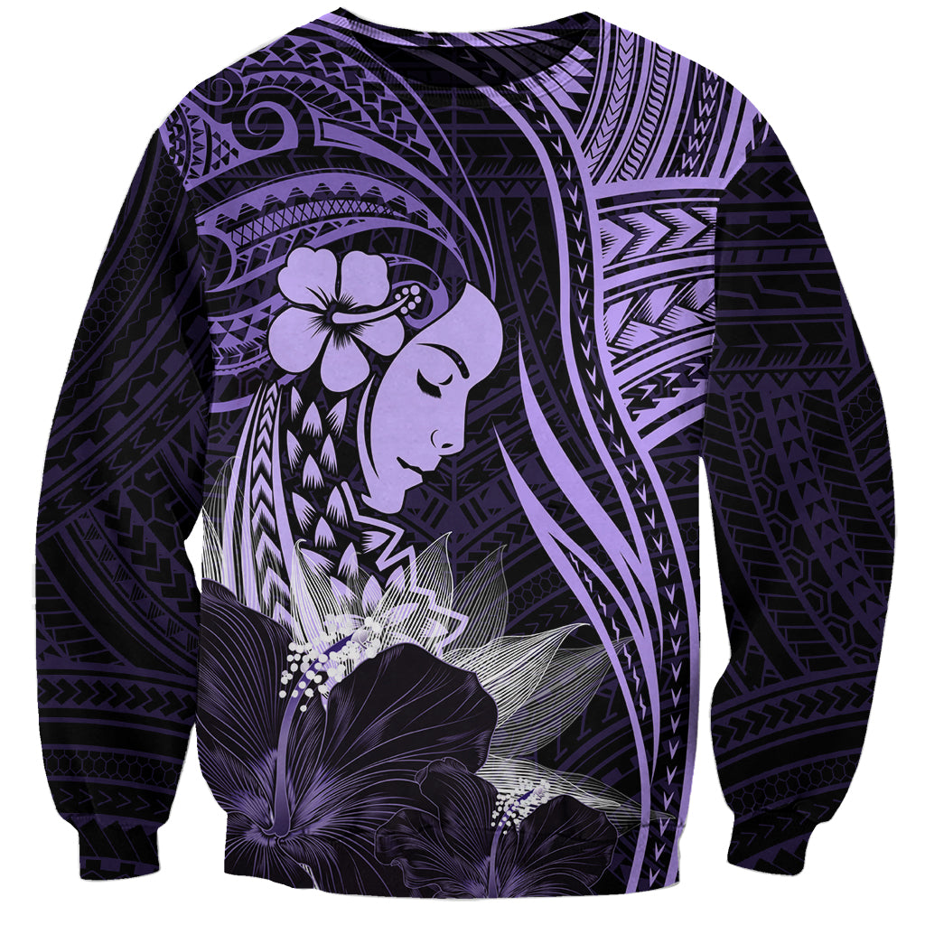 Polynesian Women Day 2024 Sweatshirt Hibiscus Girl Tribal LT01 Unisex Purple - Polynesian Pride