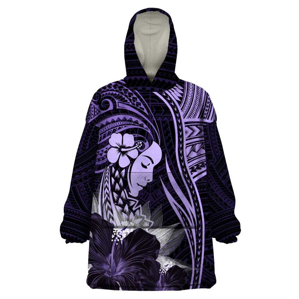 Polynesian Women Day 2024 Wearable Blanket Hoodie Hibiscus Girl Tribal LT01 One Size Purple - Polynesian Pride