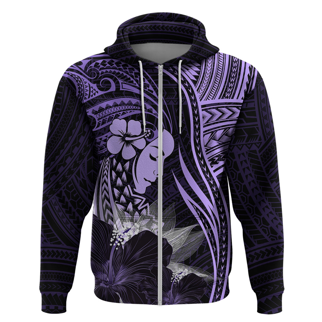 Polynesian Women Day 2024 Zip Hoodie Hibiscus Girl Tribal LT01 Zip Hoodie Purple - Polynesian Pride