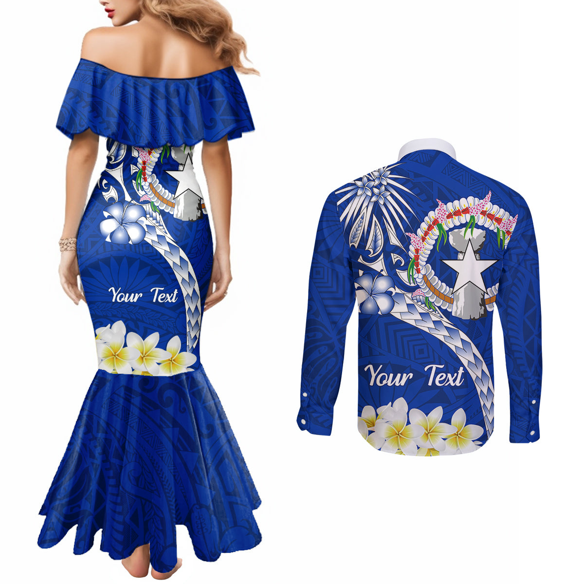 Northern Mariana Islands Commonwealth Day 2024 Couples Matching Mermaid Dress and Long Sleeve Button Shirt Dolphin With Plumeria Flower LT01 - Polynesian Pride