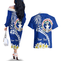 Northern Mariana Islands Commonwealth Day 2024 Couples Matching Off The Shoulder Long Sleeve Dress and Hawaiian Shirt Dolphin With Plumeria Flower LT01 - Polynesian Pride