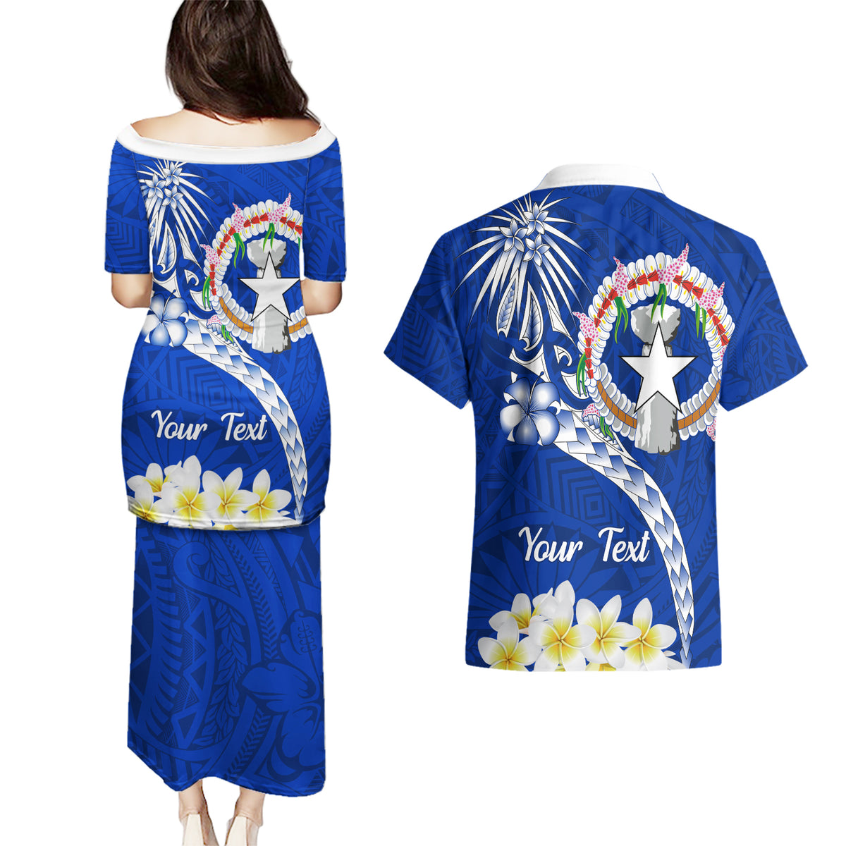 Northern Mariana Islands Commonwealth Day 2024 Couples Matching Puletasi and Hawaiian Shirt Dolphin With Plumeria Flower LT01 - Polynesian Pride