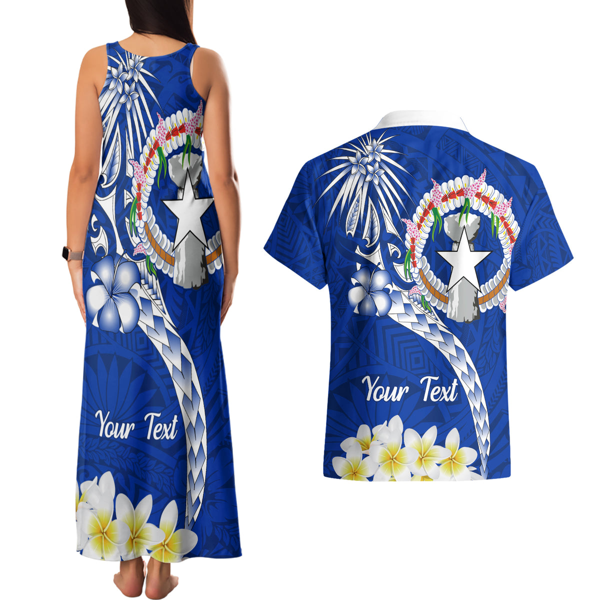Northern Mariana Islands Commonwealth Day 2024 Couples Matching Tank Maxi Dress and Hawaiian Shirt Dolphin With Plumeria Flower LT01 - Polynesian Pride