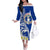 Northern Mariana Islands Commonwealth Day 2024 Family Matching Off Shoulder Long Sleeve Dress and Hawaiian Shirt Dolphin With Plumeria Flower LT01 Mom's Dress Blue - Polynesian Pride