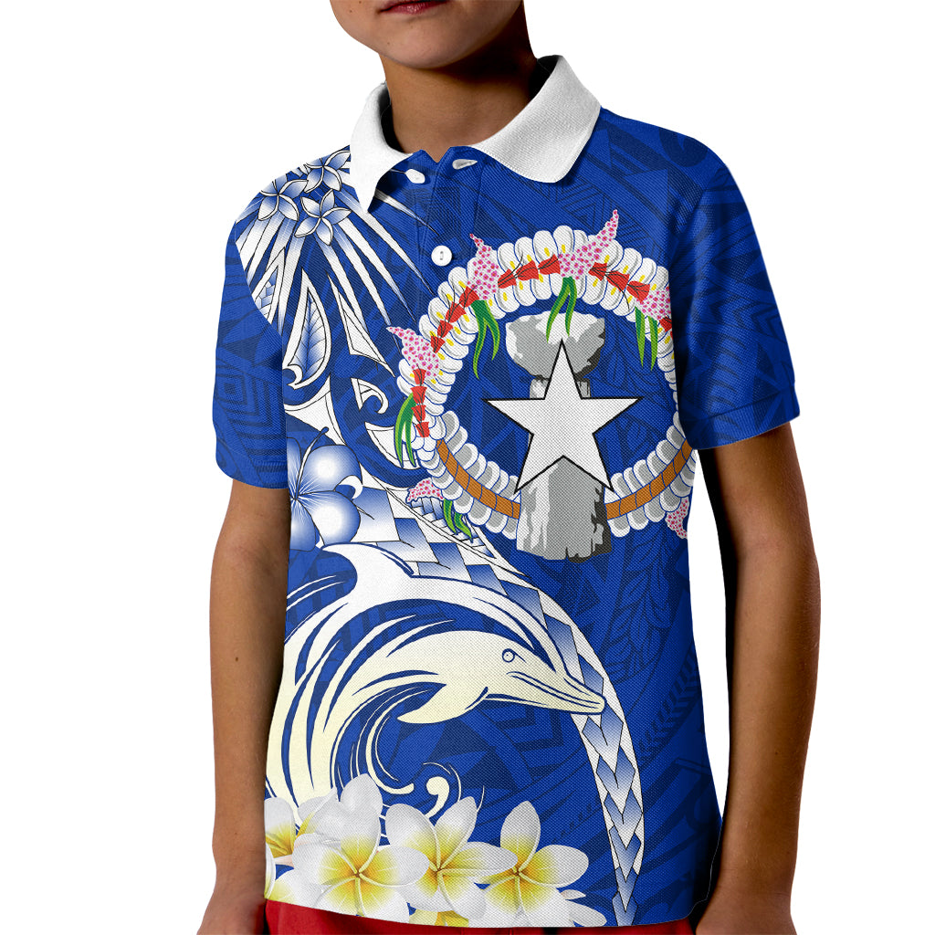 Northern Mariana Islands Commonwealth Day 2024 Kid Polo Shirt Dolphin With Plumeria Flower LT01 Kid Blue - Polynesian Pride