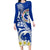 Northern Mariana Islands Commonwealth Day 2024 Long Sleeve Bodycon Dress Dolphin With Plumeria Flower LT01 Long Dress Blue - Polynesian Pride