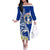 Northern Mariana Islands Commonwealth Day 2024 Off The Shoulder Long Sleeve Dress Dolphin With Plumeria Flower LT01 Women Blue - Polynesian Pride