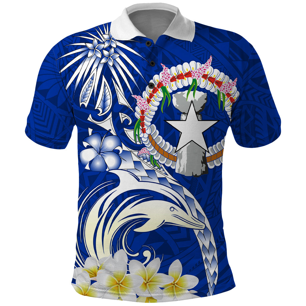 Northern Mariana Islands Commonwealth Day 2024 Polo Shirt Dolphin With Plumeria Flower LT01 Blue - Polynesian Pride