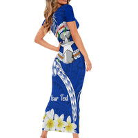 Northern Mariana Islands Commonwealth Day 2024 Short Sleeve Bodycon Dress Dolphin With Plumeria Flower LT01 - Polynesian Pride