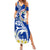 Northern Mariana Islands Commonwealth Day 2024 Summer Maxi Dress Dolphin With Plumeria Flower LT01 Women Blue - Polynesian Pride