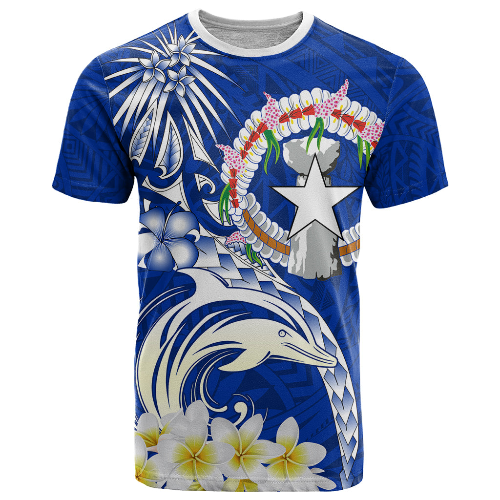 Northern Mariana Islands Commonwealth Day 2024 T Shirt Dolphin With Plumeria Flower LT01 Blue - Polynesian Pride