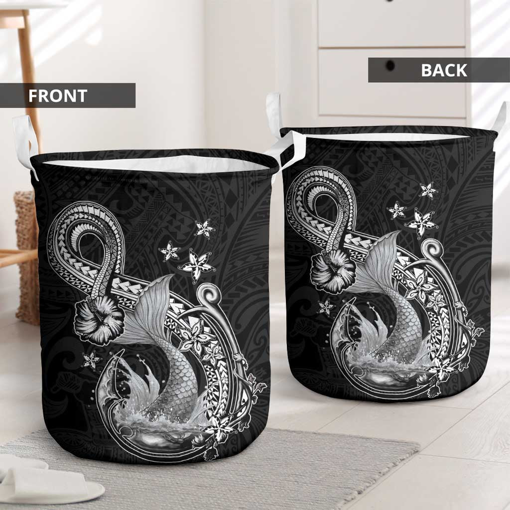 Hawaii Mermaid Monotone Laundry Basket Polynesian Pattern Fish Hook LT01 - Polynesian Pride